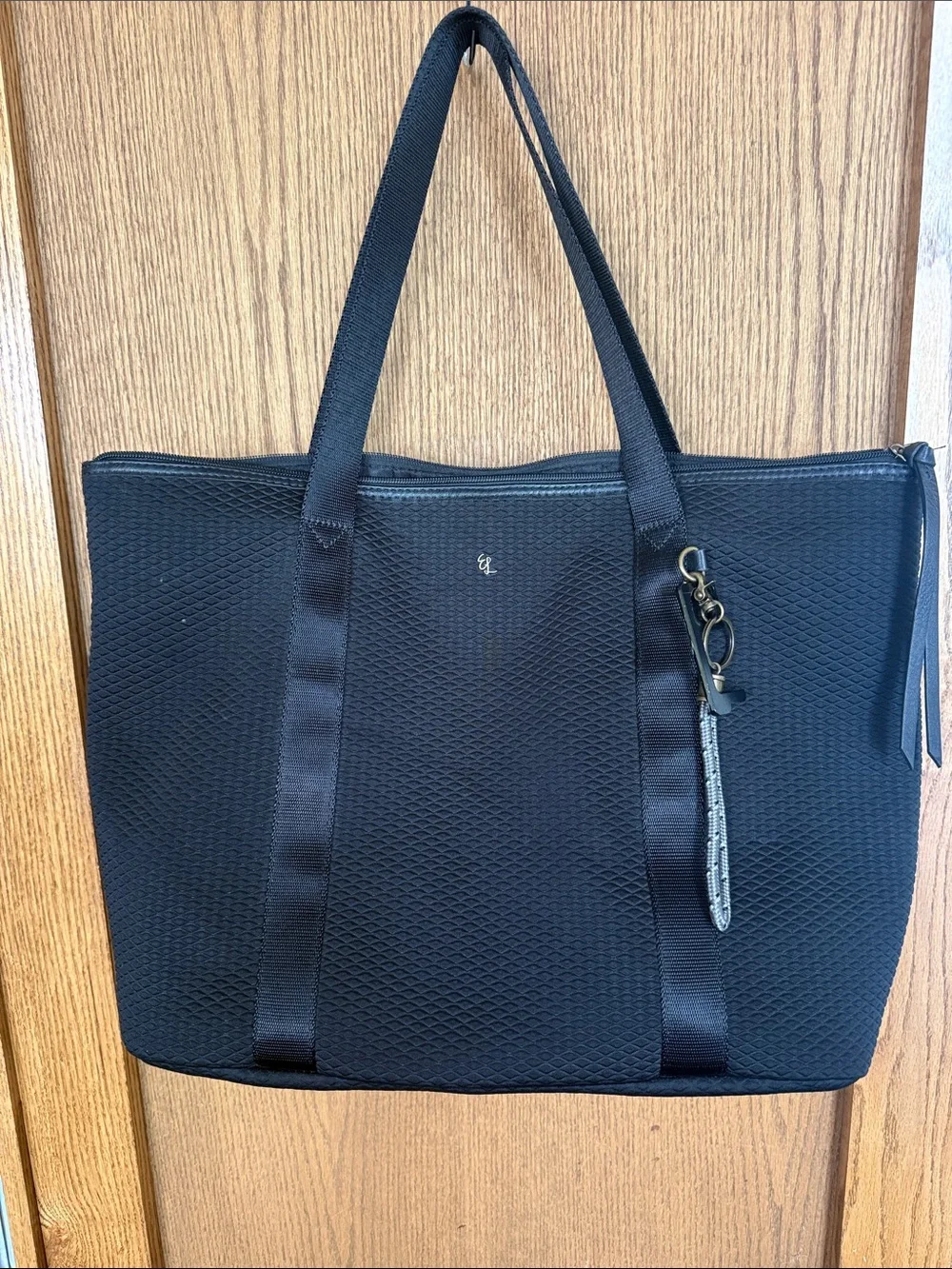 Elliott Lucca Black Textured Tote with Key Charm